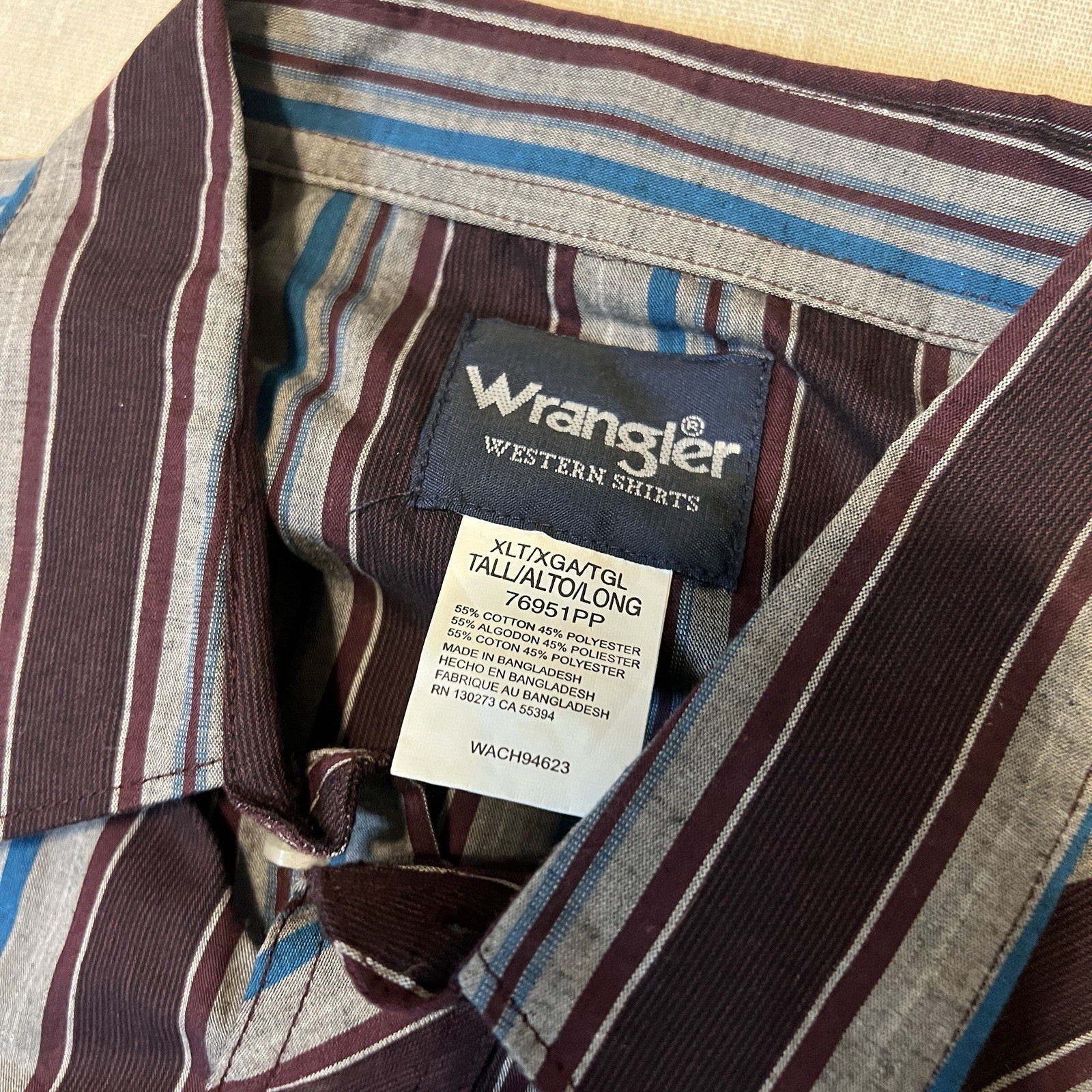 Wrangler Western Pearl Snap Shirt Men's XL TALL Red-Grey-Blue Plaid Shirt NWT thumbnail 5