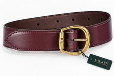 Lauren Ralph Lauren Leather Belt Womens Sz M Burgundy With Logo