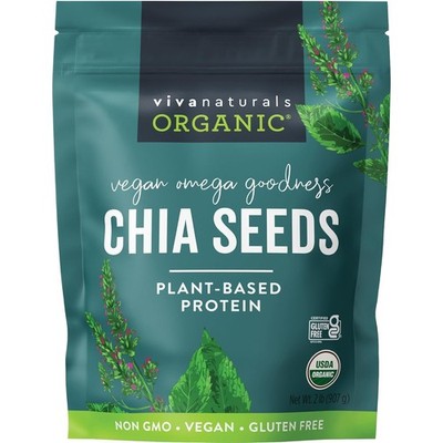 Viva Naturals Organic Chia Seeds, 2 lb, 32 Oz   Plant-Based Omega-3 and Vegan...