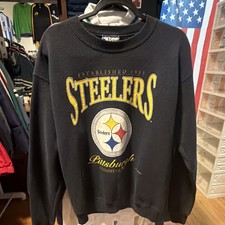 Vintage 90s Pittsburgh Steelers Sweatshirt Crewneck Printed Est 1933 Black XL