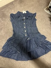 Guess Dark Wash Denim Babydoll Dress Puff Sleeve Juniors Size L Y2K