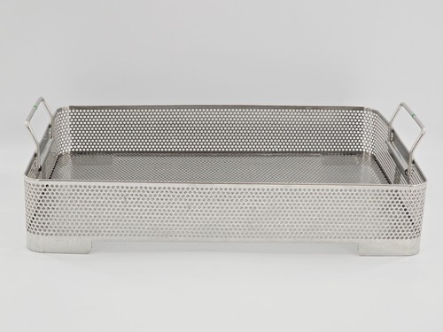 Stainless Steel Perforated Sterilization Basket 16 x 11 x 3 w/ Handles - Picture 2 of 3
