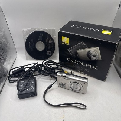 Nikon Coolpix S4000 Digital Camera Silver 12MP Touch Screen Tested & Working Box