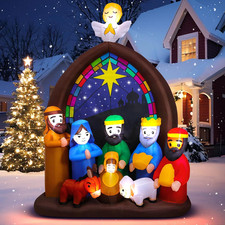8FT Christmas Inflatables Nativity Scene Outdoor Decorations with LED Lights, La