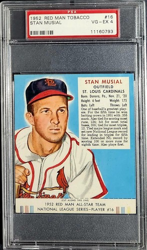 Stan Musial #16 1952 Red Man Tobacco card
