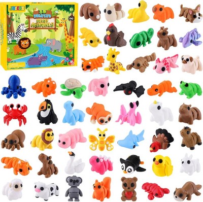 JOICEE 50 Pcs Mini 3D Printed Animal Figurines Set, Articulated Flexible Fidget