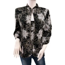 ALEX EVENINGS NWT Black Silver Floral Print Jacket  Tank Set Women's Size L