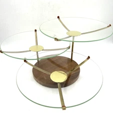 Three Tier Epergne Brass Rotating Glass Vintage MCM Server Mid Century Modern