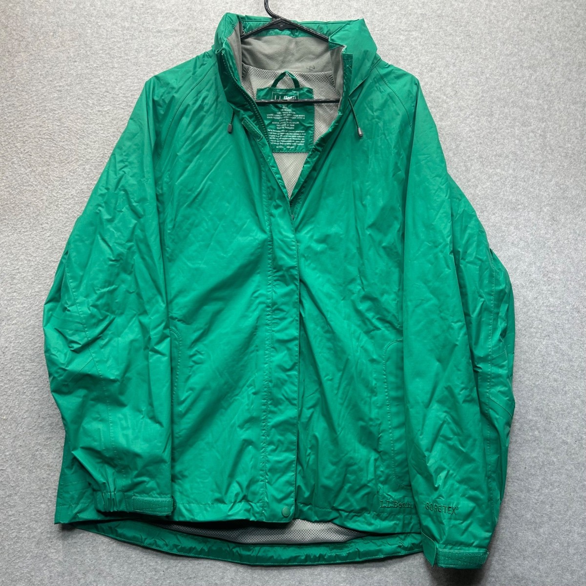LL Bean Gore-Tex Stowaway Rain Jacket Womens XL Green Full Zip