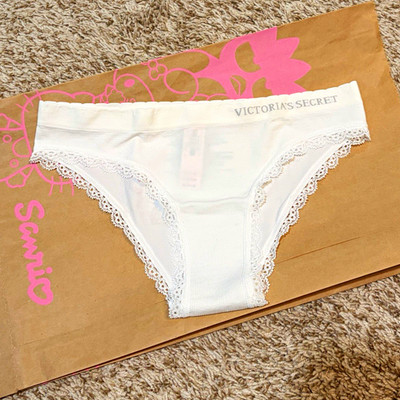 Victoria's Secret Cheekini Bikini Panties White Lace Trim Stretch Size S