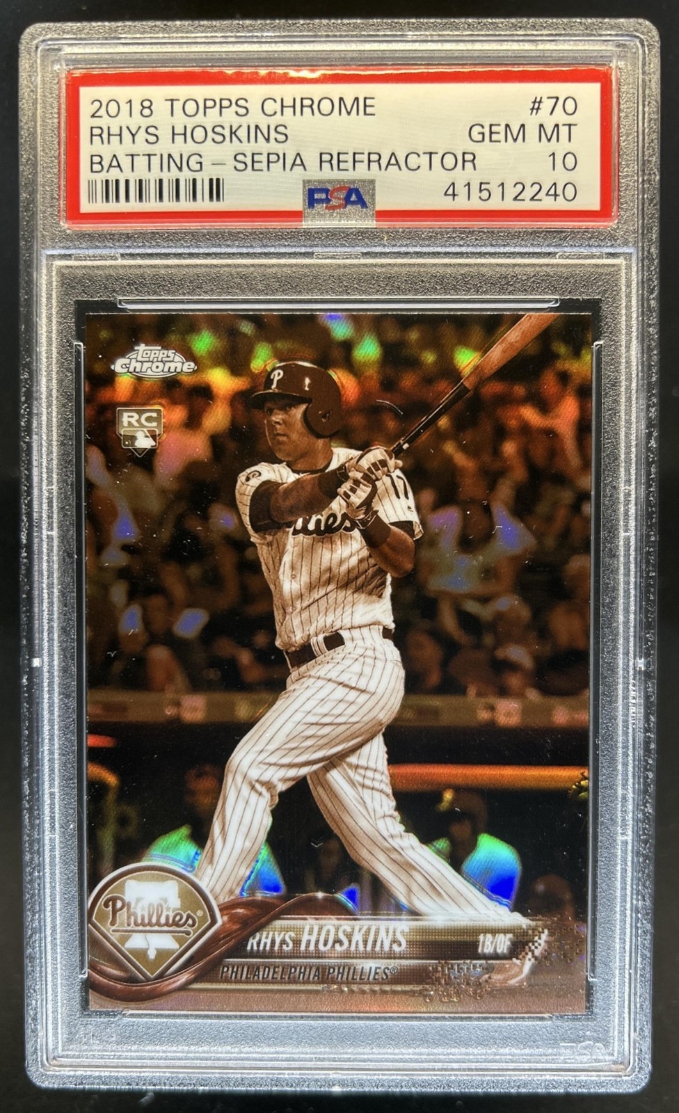 2018 Topps Chrome Rhys Hoskins RC Sepia Refractor Rookie #70 Phillies PSA 10