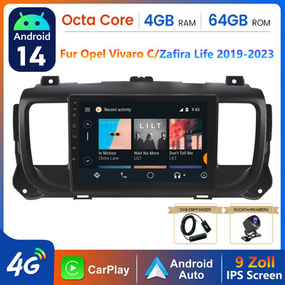DAB+ KAM 4+64G Android 14 Autoradio Für Opel Vivaro C Zafira Life 2019-2023 NAVI