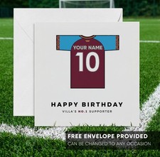 Personalised Aston Vill Fc Birthday Card | Villa Shirt Football Greeting Card