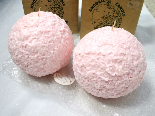 VTG 70's 2 Lenox Pink Glitter Round Snow Ball Candles Spherical Xmas Retro MCM - product listing photo