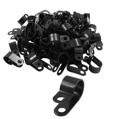 100 Pcs Black R-Type Cable Clip 1/2 Inch Nylon Plastic R Type Wire Clamp for ...