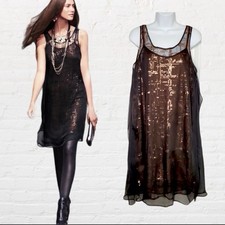 Simply Vera Wang sequins sheer tank dress size S Small Black Brown Bronze