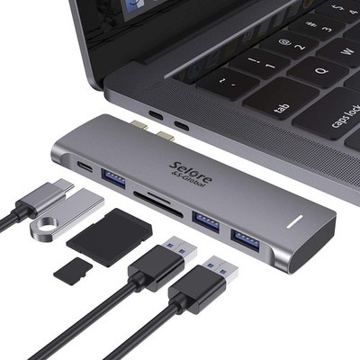 MacBook USB C Hub Adapter - M1//M3, 2019-2021, 6-in-1, 3 USB 3.0, SD/TF, 100W