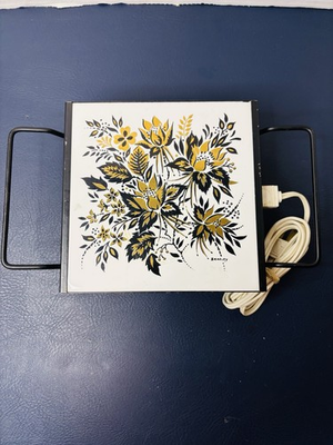 #ad VTG MCM Electric Food Warmer Trivet Works Black amp; Gold Floral $23.00