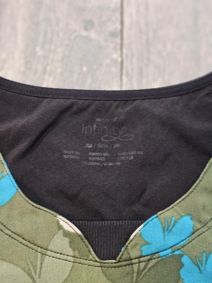 Cherokee Infinity Butterflies Patterned Scrub Top Multicolor Stretch Women’s XS - Image 3 of 4