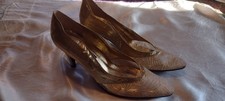 Vintage 60s FLINGS GOLD LAME' GLITTER MESH HIGH HEELS/SHOES/PUMPS, 8.5M Sparkly
