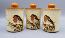 Ashdale Pottery Tea Coffee Sugar Canisters Set 3 Robin Holly Stoneware Vintage