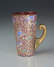 Antique Moser Glass Cranberry Enameled Mug w/ Gilt Handle