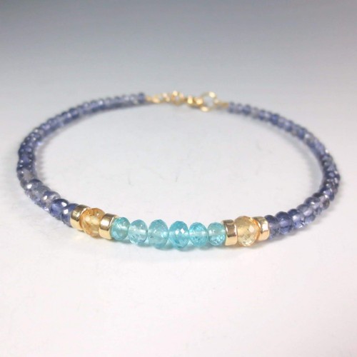 Collana di perle con pietre preziose citrine apatite iolite placcata oro 18... - Foto 8 di 9