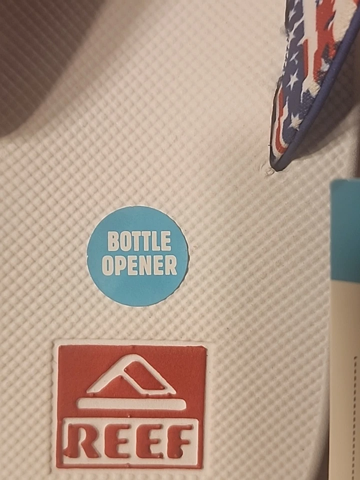 NEW Reef Fanning Flip Flops Patriotic Red White Blue Bottle Opener Sandal Men 11 - Image 4 of 4