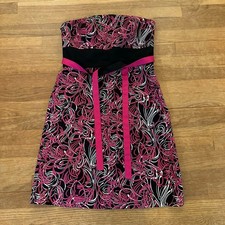 Loft pink black strapless a-line knee length belted formal dress size 6 b18
