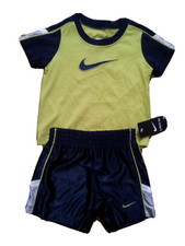 Nike 2 PCS Dazzle Short Set Size 12M Lime Green Navy Short Sleeve Top Shorts NWT