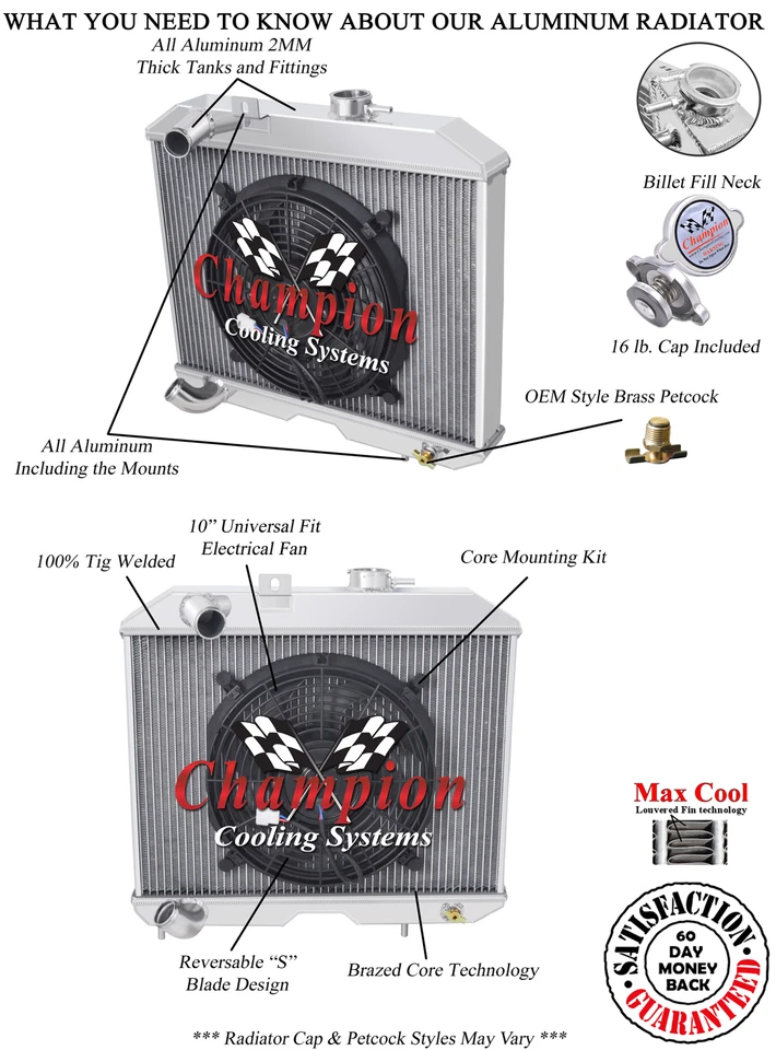 Kool Champion 3 Row All Aluminum Radiator W/ 10" Fan for 1941 - 1952 Willys MB - Imagem 3 de 4