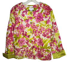 Bright Floral Pink Green Womens Sz 20w Blazer Jacket Norton&co Stretch Button Up