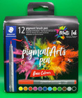 STAEDTLER 371 C12-1 Pigment Arts Brush Pen - Assorted Basic Colours (Pack of 12)