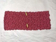 HANDMADE Knit CROCHET a Rose PINK Wide HEADBAND with TUBE BEADS size EXTRA LARGE