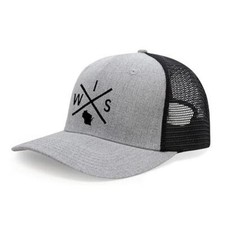 Wisconsin WIS Hat for Men Women - Snapback Trucker Baseball Cap (Grey/Black)