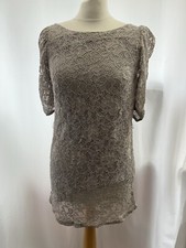 H&M Womens Grey Lace Dress Size 8 Short Sleeve Lined
