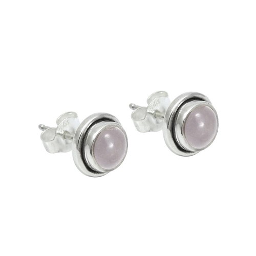 Rose Quartz Gemstone Solid 925 Silver Stud Artisan Heart Chakra Earrings - Picture 3 of 7