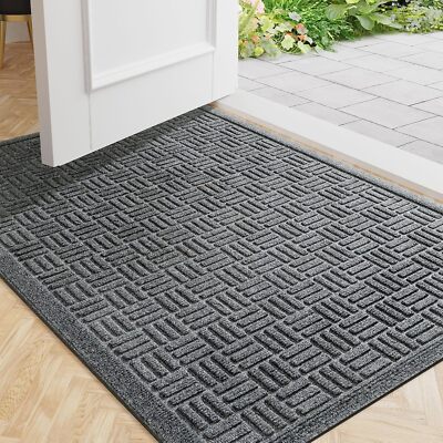 Mibao Front Door Mat Indoor Outdoor Entrance, Dirt Trapping 29.5'' x 17'', Grey 