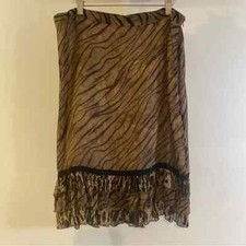 Uniform John Paul Richard Brown 100 Silk Animal Print Skirt Size 14