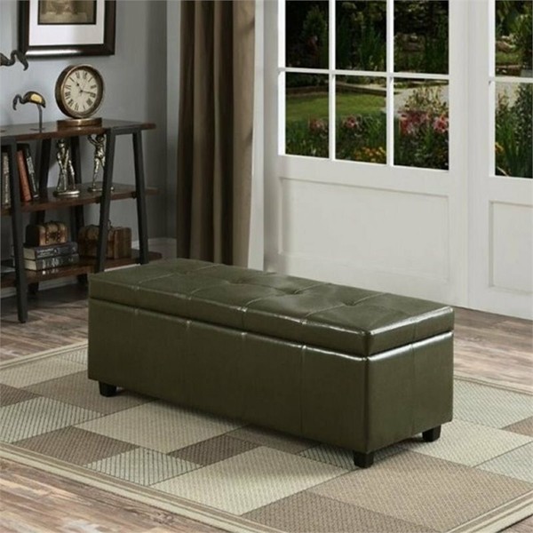Simpli Home Castleford Storage Bench in Deep Olive Green for sale