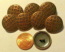 8 Slight Dome Antiqued Copper Tone Metal Shank Buttons Just Over 3/4" 20mm 9562