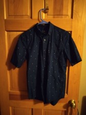 Men's George Navy Button Up Short Sleeve Shirt Size Small 34-36 EUC