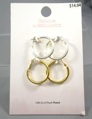 BELIVE by BRILLIANCE Lot of 2 Gold Silver Tone Hoop Fashion Hinged Earrings 112X