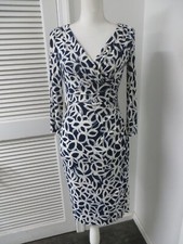 RALPH LAUREN  Print Ruche Stretch Semi-wrap Blue/white Dress 2 NWOT
