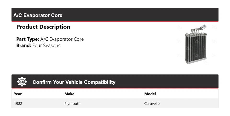 Núcleo evaporador de aire acondicionado Plymouth Caravelle 1982 4 estaciones Foto 2 de 4