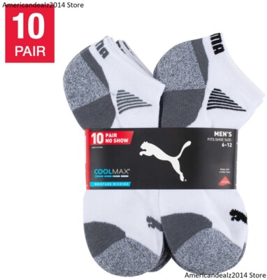 10 Pairs - Puma Men's No Show Low Cut Socks, WHITE Select Size