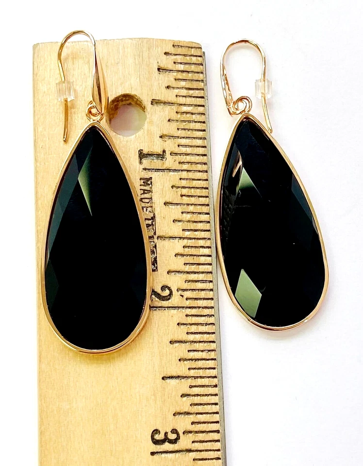 QVC Bronzo Italia Faceted Black Onyx Teardrop Dangle Earrings - Image 2 of 3