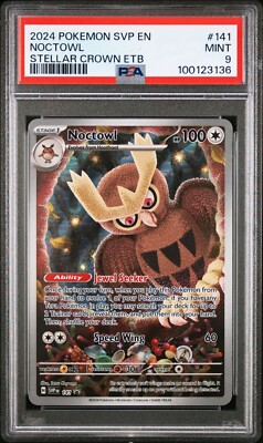 PSA 9 - Noctowl 141 SVP Black Star Promo - Stellar Crown ETB Pokemon TCG