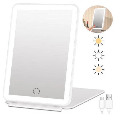 LED Travel Makeup Mirror 3 Color Light Rechargeable Dimmable Touch Beauty Mirror