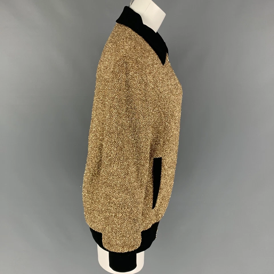 MOSCHINO Talla 6 Oro Negro Poliéster Metálico Chaqueta con Cremallera - Imagen 3 de 4